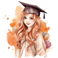 Graduation Girl Watercolor Art, png