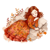 Lazy Slepping Girl Watercolor Art, png