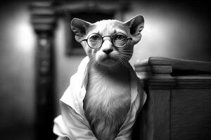 Cat as Mahatma Gandhi famous historical character portrait illustration photo