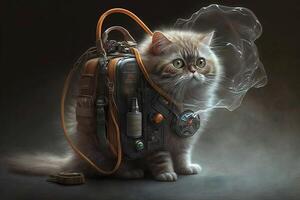 Cat as ghost buster character portrait illustration photo