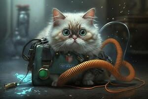 Cat as ghost buster character portrait illustration photo