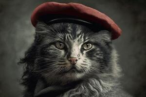 Cat as Che Guevara famous historical character portrait illustration photo