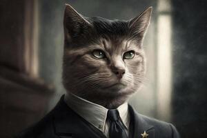 Cat as John F Kennedy president of United States of America famous historical character portrait illustration photo