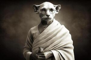 Cat as Mahatma Gandhi famous historical character portrait illustration photo