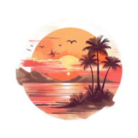 Summer Vacation Sunset Watercolor Art, png