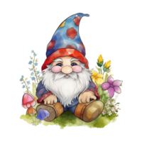 Gnome Floral Watercolor Art, png