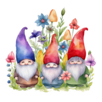 Cute Spring Flower Gnomes Watercolor Art, png