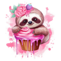 Cup Cake Sloth Pink Subliamtion Design, png