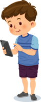 Cute little boy using mobile phone png