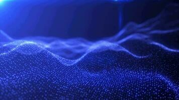 abstrato looping azul energia ondas a partir de partículas do futurista oi-tech brilhando fundo, 4k vídeo, 60. fps video