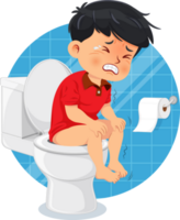 Little boy sitting on the toilet. He has suffered from diarrhea or constipation png
