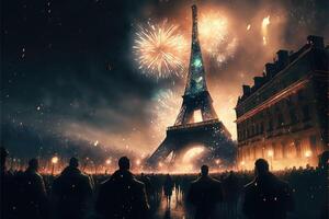 celebrando nuevo año víspera en París ilustración generativo ai foto