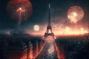 celebrando nuevo año víspera en París ilustración generativo ai foto