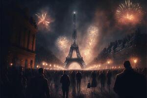 celebrando nuevo año víspera en París ilustración generativo ai foto