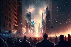 celebrando nuevo año víspera en nuevo York fuegos artificiales en el cielo ilustración generativo ai foto