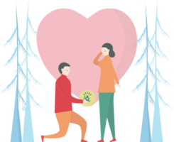 Man are giving wedding ring to his girlfriend. Scene design about couple of love in winter season. png