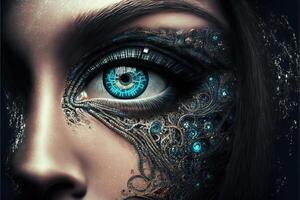 máscara ojo maquillage de el futuro Steampunk cyberpunk detalle ilustración generativo ai foto