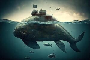 Cyborg cyber marine life fantasy water illustration photo