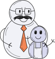 Happy Father Day Concept. Cute snowman with dad and child. Illustration isolated on transparent background. png