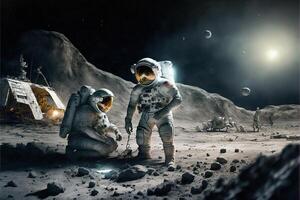 Man is back on the moon, astronaut in spacesuit walking on the moon Illustration photo