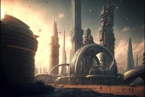 Megalopolis of the future futuristic city skyline panorama illustration photo