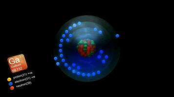 Gallium atom, with element's symbol, number, mass and element type color. video