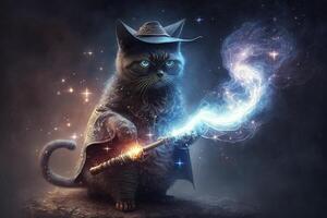 cat wizard casting spell illustration photo