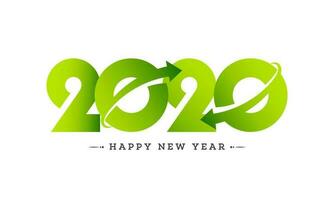 Green paper text 2020 with rotating arrow on white background for Happy New Year celebration greeting card design. vector