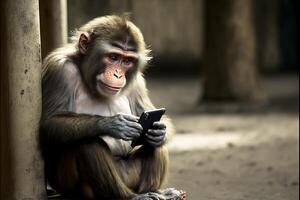 Monkey using a smartphone illustration photo