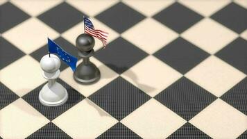 Chess Pawn with country flag, European Union, United States. video