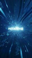 The word metaverse illuminated and glowing on a futuristic background. Vertical animation video