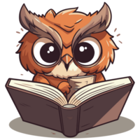 hibou en train de lire une livre, intelligent et mignonne dessin animé personnage png