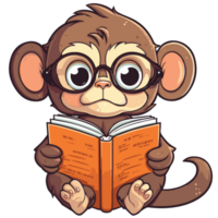 Cute monkey is reading a book png