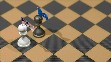 Chess Pawn with country flag, Malaysia, European Union. video