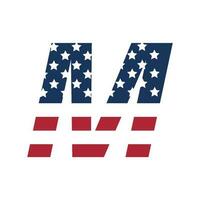 English alphabet with USA flag.Letter M with American flag vector