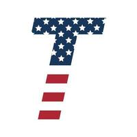 English alphabet with USA flag.Letter T with American flag vector