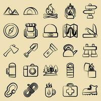 Icon set of camping. Camping and adventure elements. Icons in hand drawn style. Good for prints, posters, logo, advertisement, infographics, etc. vector