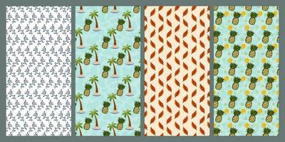 Set of pineapple, leaf and flower seamless pattern. Fruit pattern. Summer pattern. Patterns for textiles or for covers. Wallpapers. vector