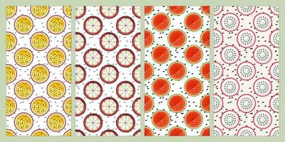 conjunto de sin costura modelo. pasión fruta, mangostán, sandía, continuar fruta. Fruta modelo. verano modelo. patrones para textiles o para cubre fondos de pantalla vector