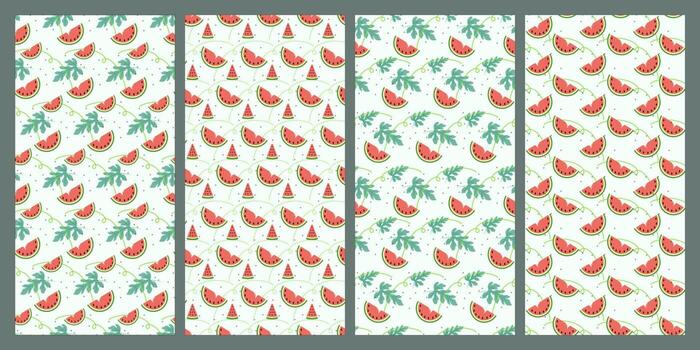 Set of watermelon and leaf seamless pattern. Fruit pattern. Summer pattern. Patterns for textiles or for covers. Wallpapers. vector