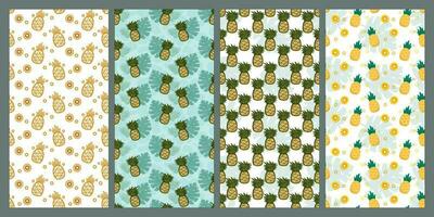 Set of pineapple and leaf seamless pattern. Fruit pattern. Summer pattern. Patterns for textiles or for covers. Wallpapers. vector