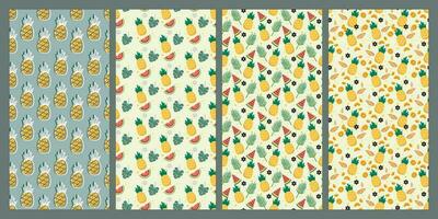 Set of watermelon and pineapple seamless pattern. Fruit pattern. Summer pattern. Patterns for textiles or for covers. Wallpapers. vector