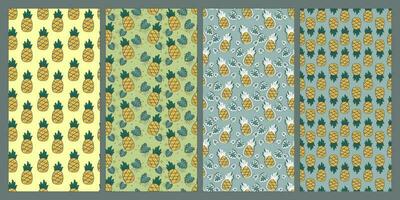 Set of pineapple and leaf seamless pattern. Fruit pattern. Summer pattern. Patterns for textiles or for covers. Wallpapers. vector