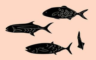 Vector silhouettes of sea and river fish