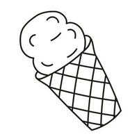 Isolated doodle Ice cream in waffle black and white. Outline vector illustration Icon sweets concept