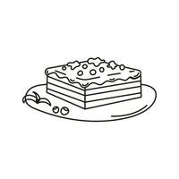 Isolated doodle chocolate cake on plate black and white. Outline vector. Icon sweets concept. vector