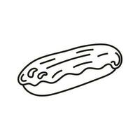 Isolated doodle eclair black and white. Outline vector illustration Icon sweets concept.