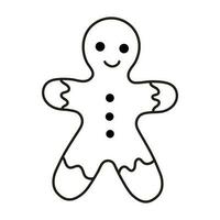 Isolated doodle Gingerbread man black and white. Outline vector illustration. Icon sweets concept.