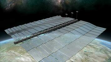 Artist concept space solar farm above earth. video