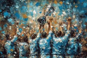 Winning championship of Napoli soccer football club, scudetto celebrating team, fans crowd of supporters illustration photo